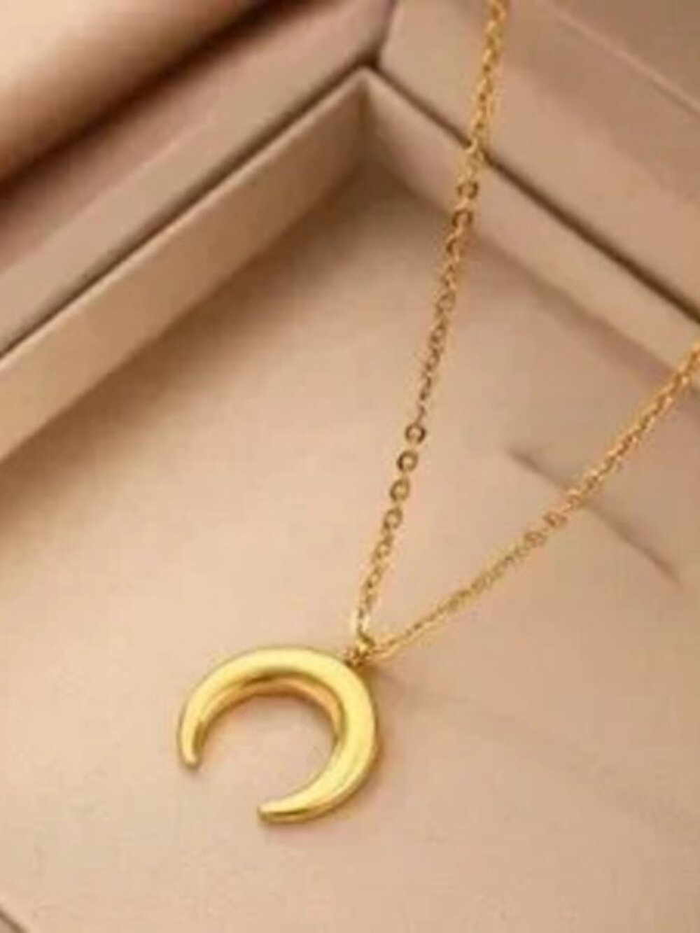 Gold Stainless Steel Moon Pendant Crescent Necklace